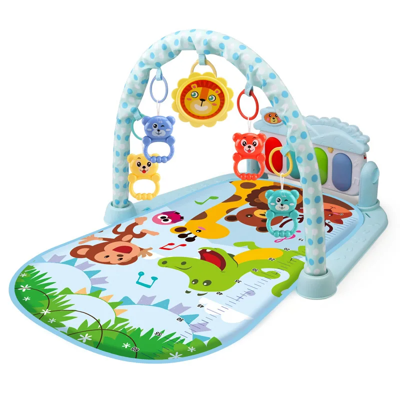 Musical baby gym mat with stimulating toys for visual and auditory development