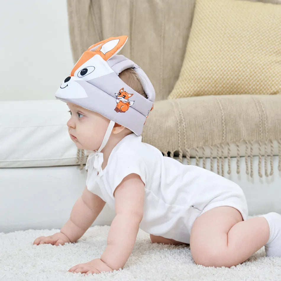 Toddler adjustable protective hat, fun animal theme for baby safety