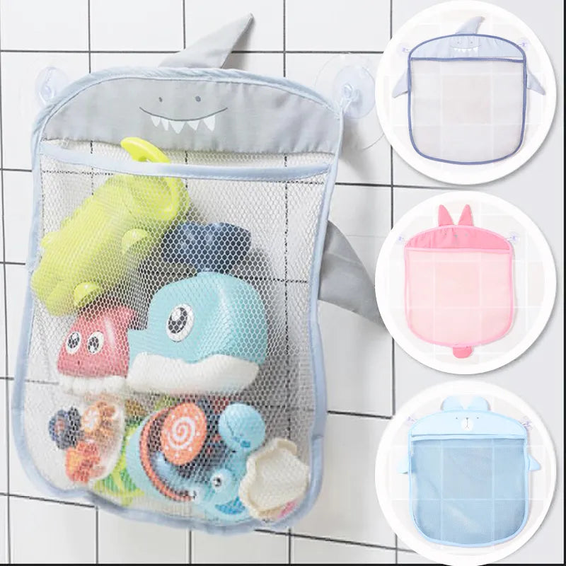 Baby animal mesh bath toy organizer bag with suction cups, colorful animal design