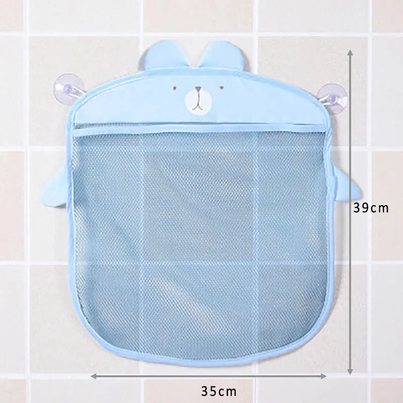 Cute lion baby bath toy organizer with mesh for quick drying, attaches to tile