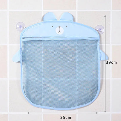 Cute lion baby bath toy organizer with mesh for quick drying, attaches to tile