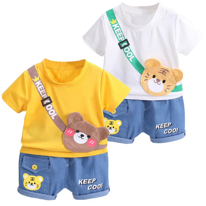 Baby animal print cotton t-shirt and shorts set, perfect for summer wear and play clothes.