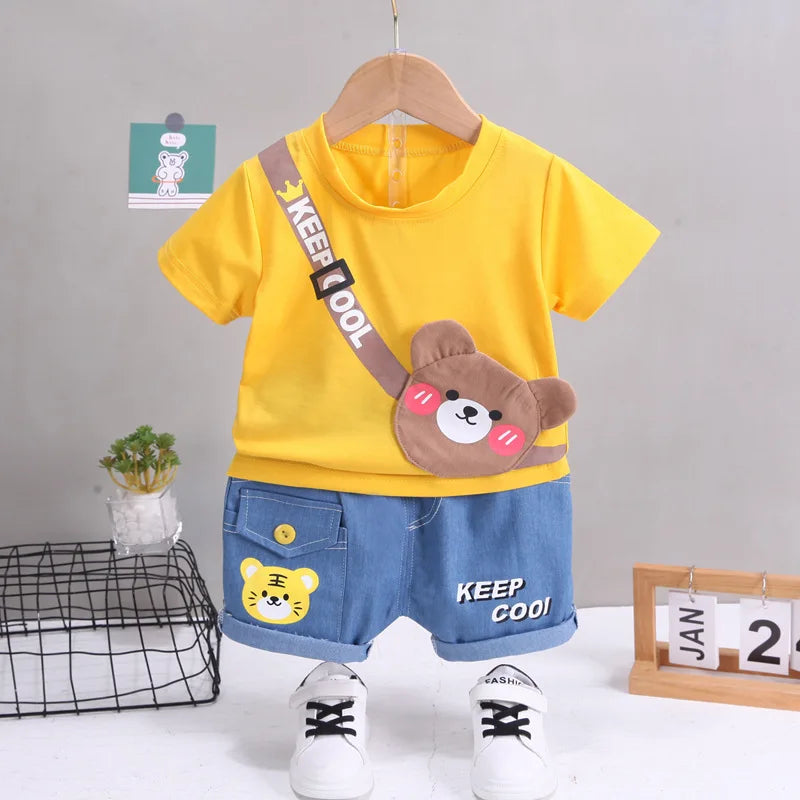 Toddler two-piece animal print outfit made from soft, breathable cotton for comfort.