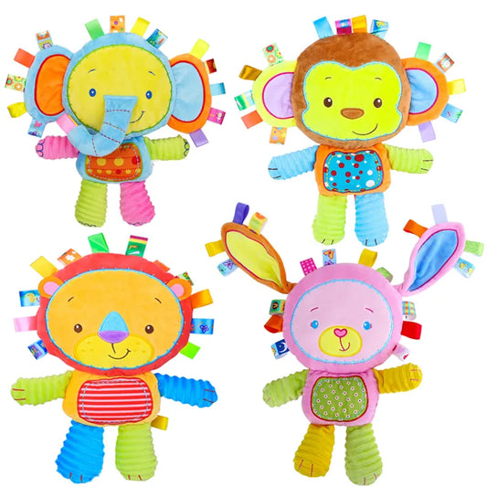 Baby animal sensory plush toy with rattles & bells, perfect newborn or infant gift