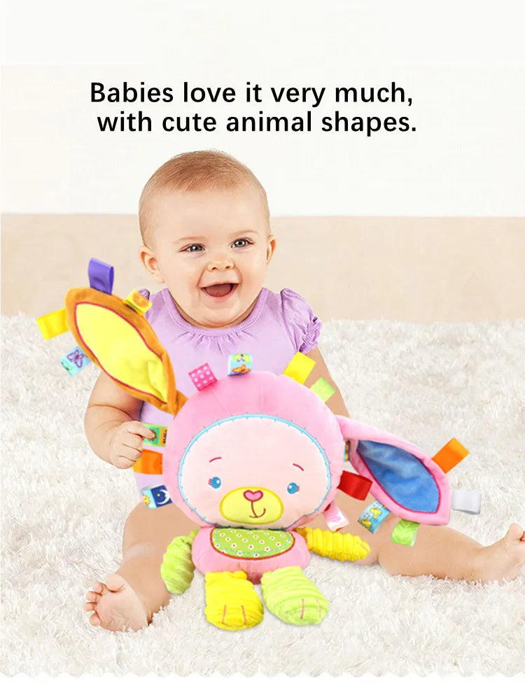 Gift-ready newborn baby animal sensory plush toy with rattles and bells packaging