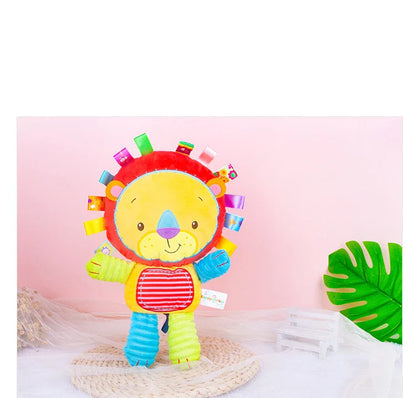 Close-up shot of a plush toy bell, integrated into a baby animal sensory design