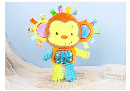 Group of diverse animal plush toys, all including sensory rattles & bells for babies