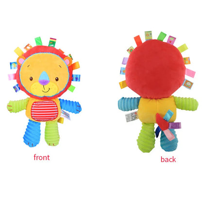 Collection of animal sensory plush toys with rattles and bells, educational for babies
