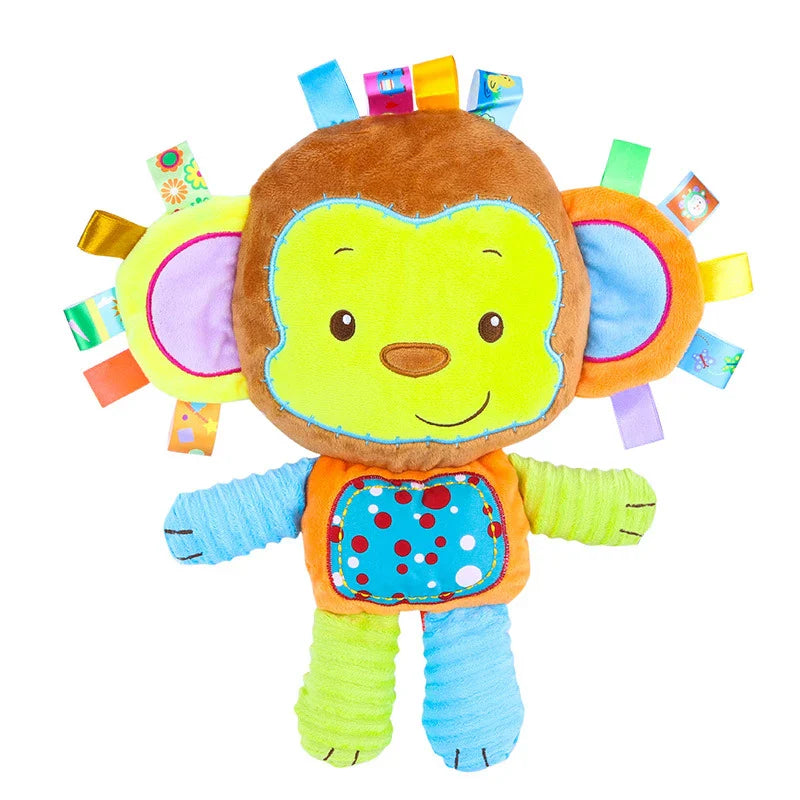 Vibrant owl baby sensory plush toy with bells and rattles for auditory development