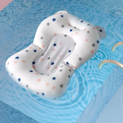 Soft baby bathtub support cushion, anti-slip design ensures newborn safety during bathing.