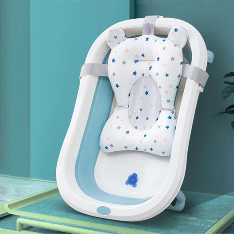Comfortable anti-slip baby bath cushion, perfect infant support for safe and enjoyable bath time.