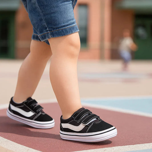 Baby anti-slip canvas sneakers, light blue, soft sole, velcro closure, first walker shoes