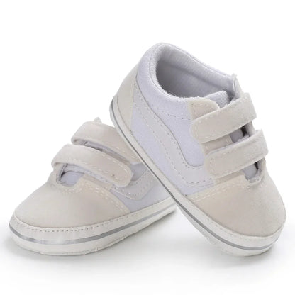 Toddler first walker shoes, pink canvas, flexible soft sole, secure velcro, baby sneakers