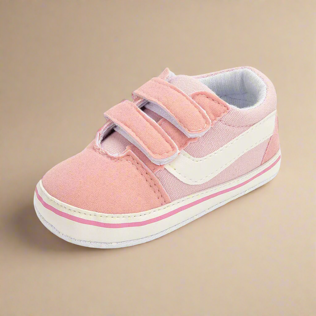 Infant walking shoes, anti-slip canvas sneakers with soft flexible sole and practical velcro