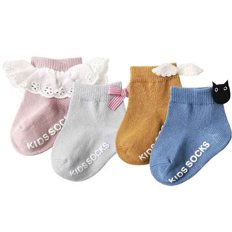 Baby anti-slip cotton grip socks in white for infants & toddlers learning to walk, comfortable & safe