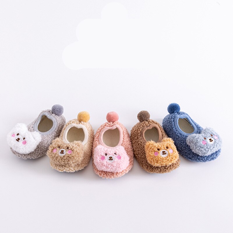 Baby anti-slip cotton socks with cute bear design for infants, non-skid newborn essentials