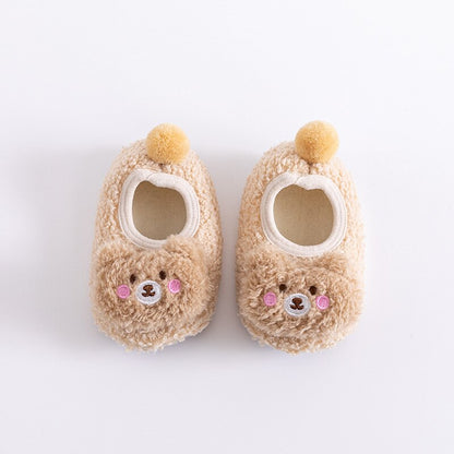 Soft cotton baby socks with anti-slip soles and sweet bear motif, ideal for infants