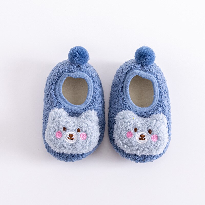 Anti-slip infant socks with a playful bear graphic, offering comfort and safety for babies