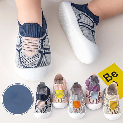 Baby First Walker Shoes in a neutral grey, featuring anti-slip sole and breathable design.
