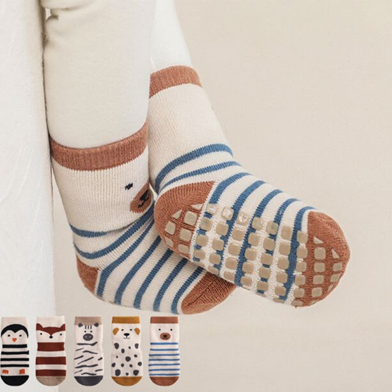 Baby anti-slip floor socks for toddlers, soft seamless design in a pastel shade.