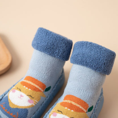 Soft knit baby socks with striped patterns and anti-slip dots for beginning walkers