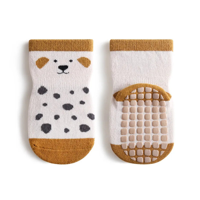 Set of 5 anti-slip baby socks, colorful animal prints like fox, bear, and bunny, for infants