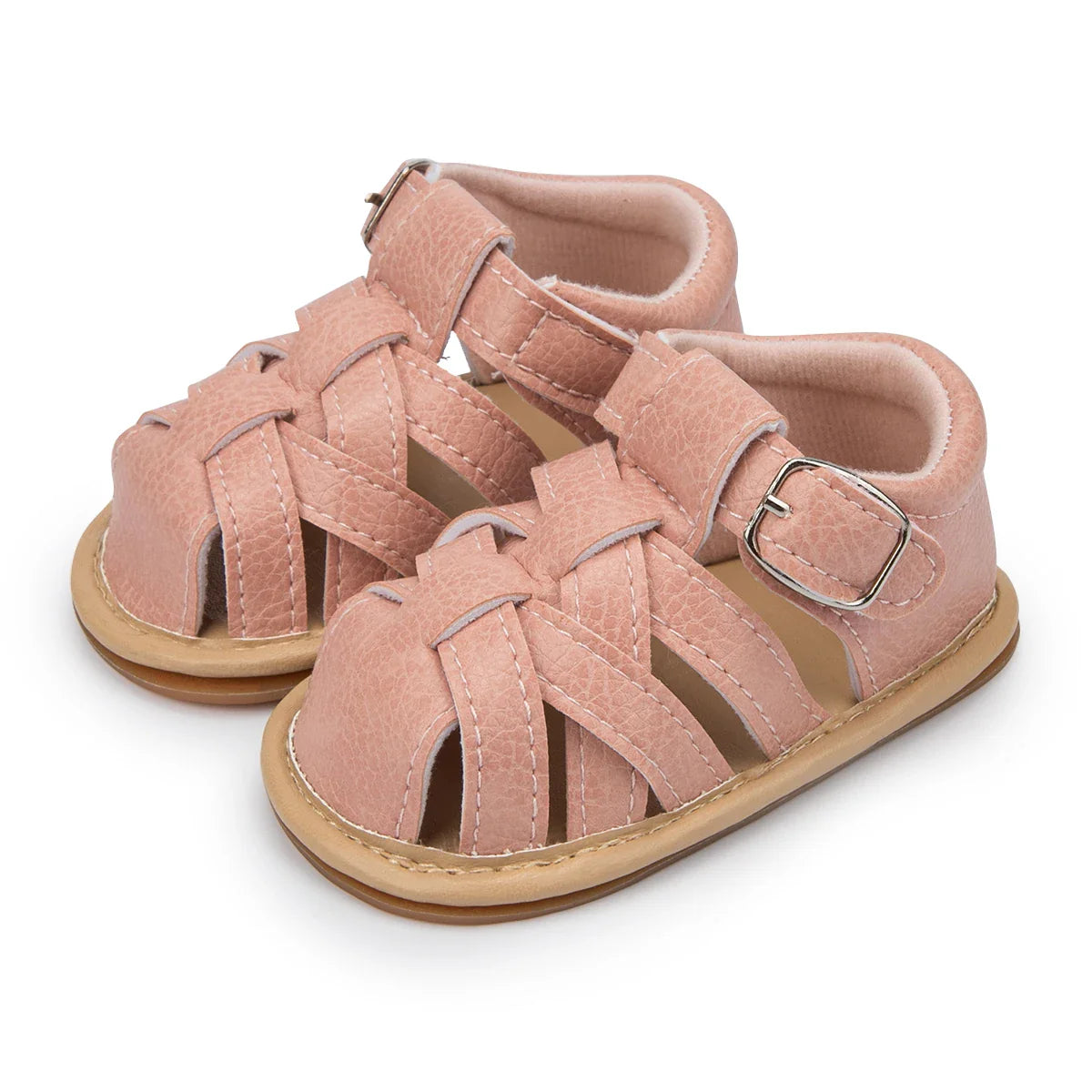 Baby anti-slip soft sole sandals in a light color, comfortable infant shoes