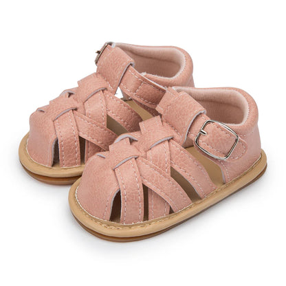 Baby anti-slip soft sole sandals in a light color, comfortable infant shoes
