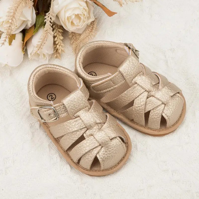 Close-up of anti-slip soft sole baby sandals for newborn comfort