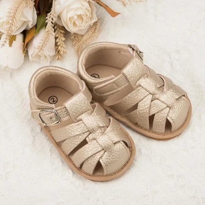 Close-up of anti-slip soft sole baby sandals for newborn comfort