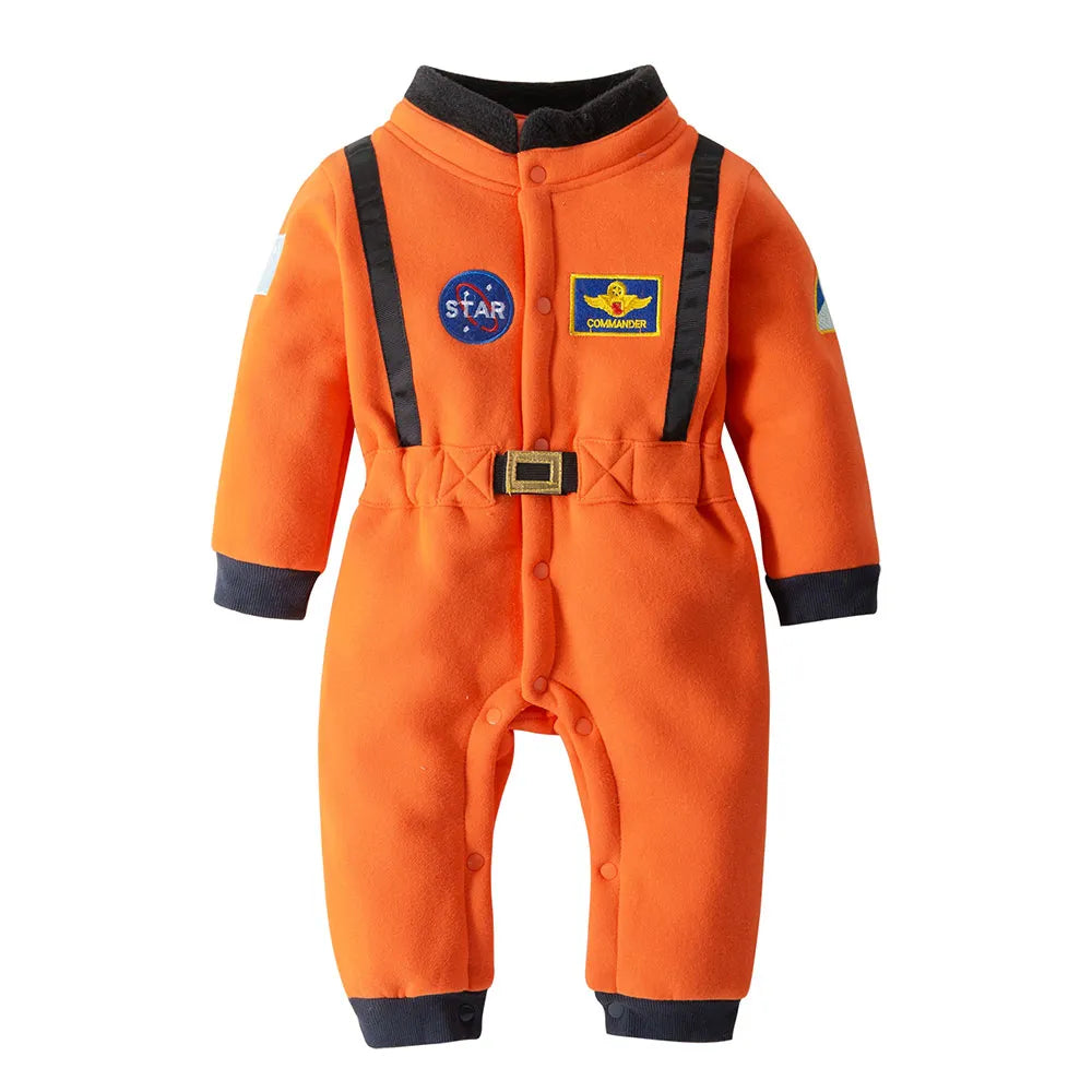 Baby astronaut costume romper, white with silver accents, for toddlers, unisex