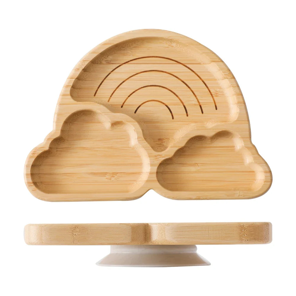 Portable bamboo suction plate and bowl, perfect for travel and on-the-go baby feeding