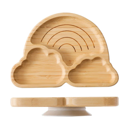 Portable bamboo suction plate and bowl, perfect for travel and on-the-go baby feeding