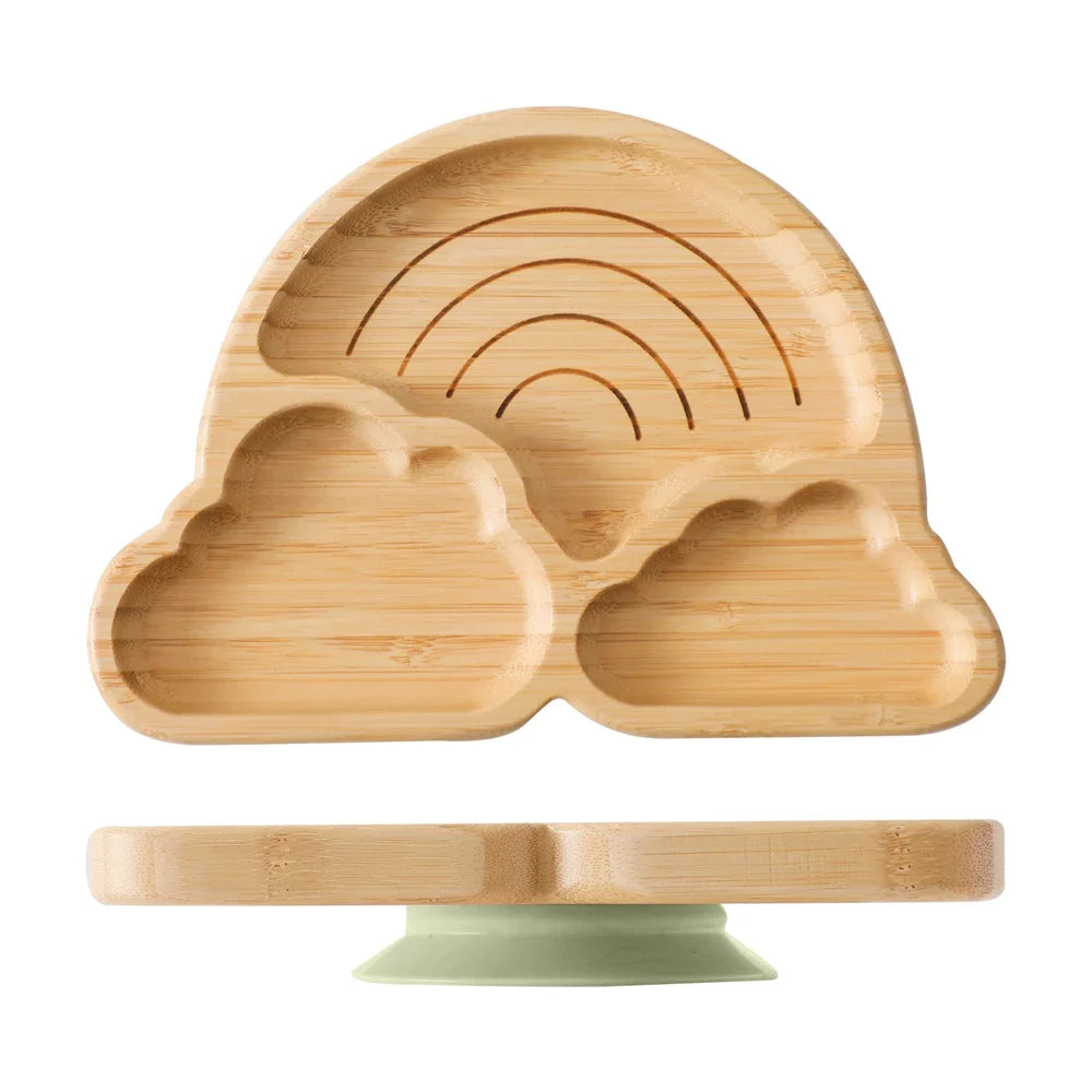 Bamboo baby plate and bowl with strong suction pads, designed for convenient and safe feeding