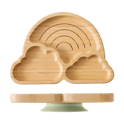 Bamboo baby plate and bowl with strong suction pads, designed for convenient and safe feeding