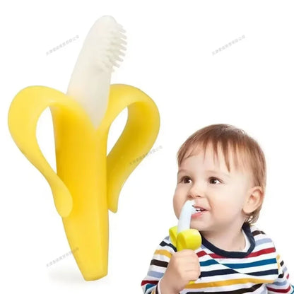 Baby Banana Teething Toothbrush for sensitive gums, yellow silicone, oral hygiene infant teether toy