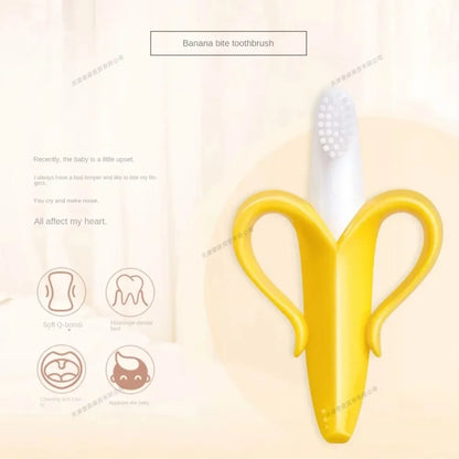Baby Banana Teething Toothbrush, flexible silicone teether for sensitive baby gums