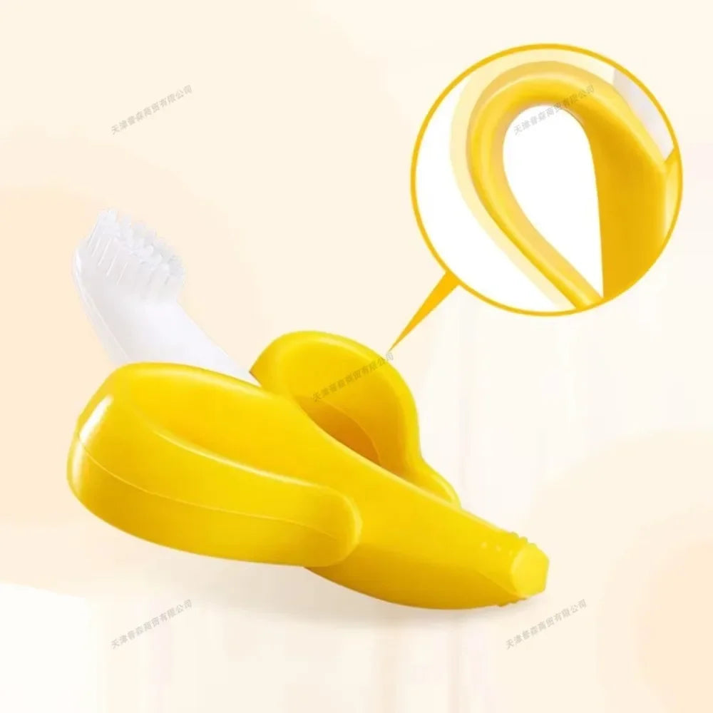 Infant care product: Baby Banana Teething Toothbrush, dual-function baby teether and toothbrush