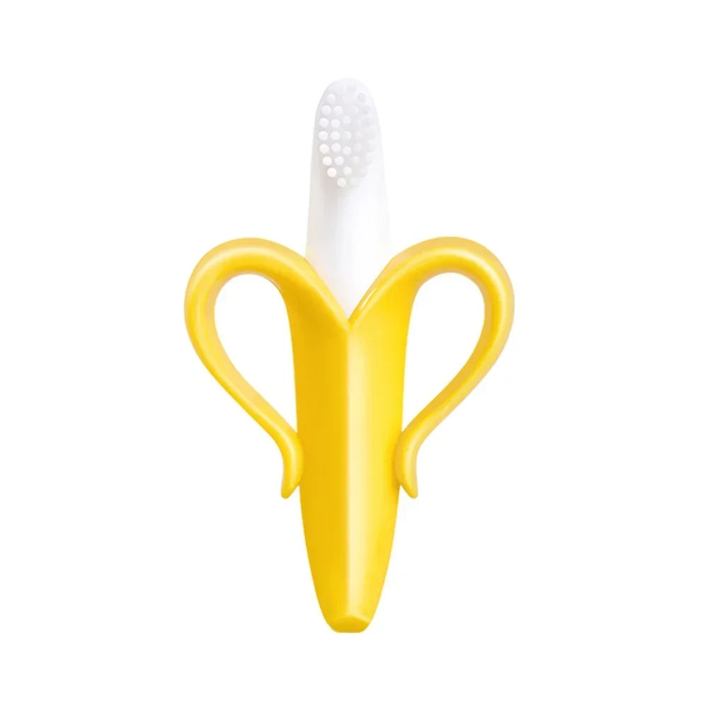 Newborn essential Baby Banana Teething Toothbrush, safe silicone for teething and oral cleaning