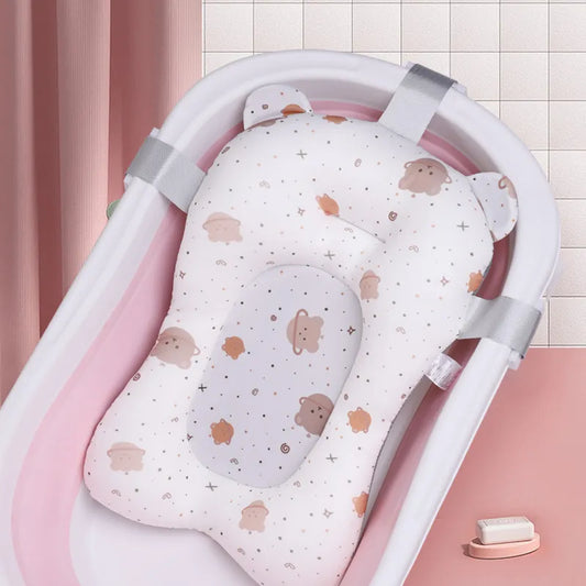 Baby bath pad, non-slip foldable support for newborns, blue color, close-up textured view