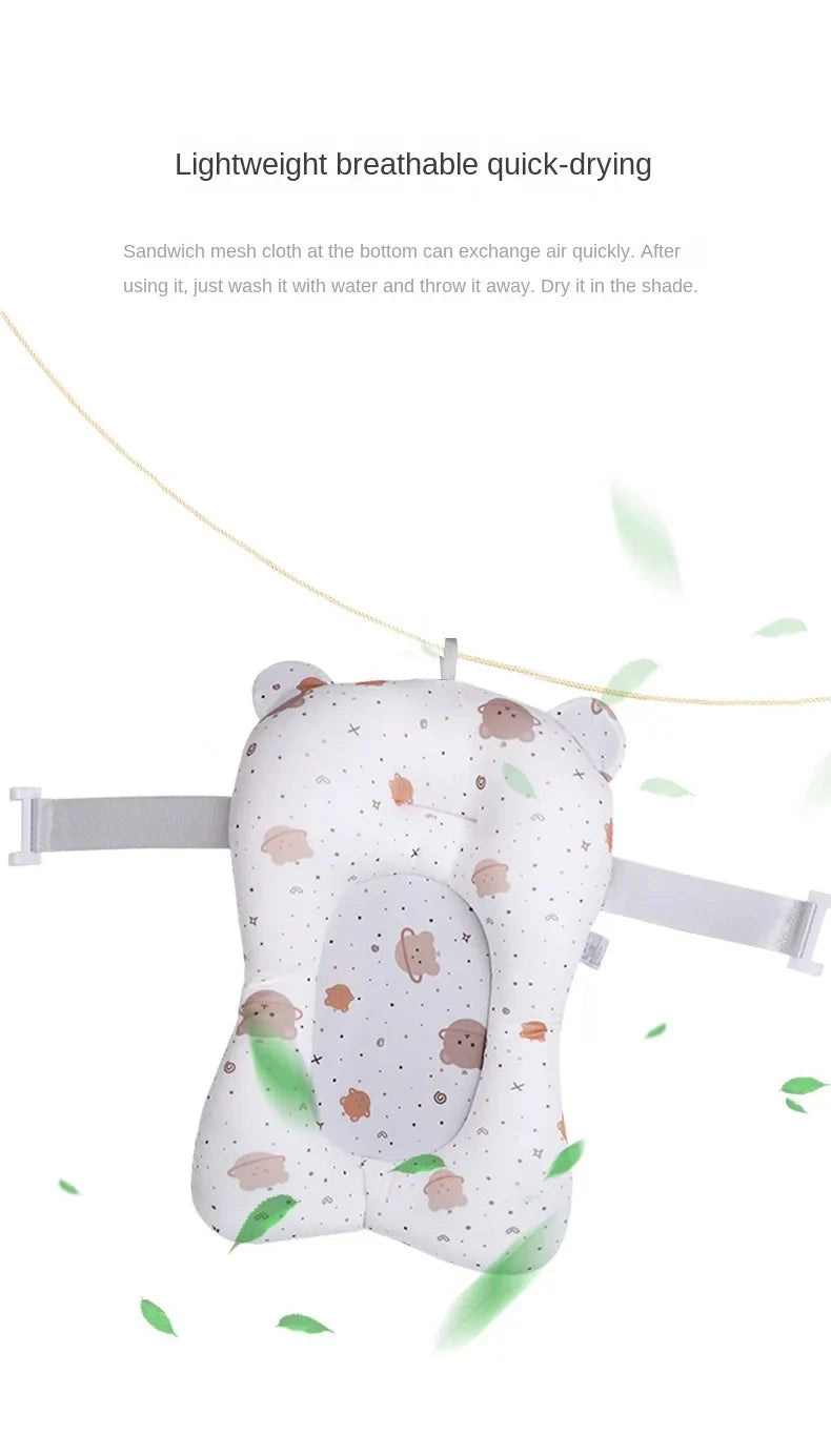 Newborn bath support, non-slip and foldable pad, designed for safety and comfort