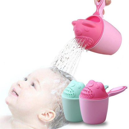 Baby Bath Rinser Shampoo Cup, tear-free hair washing for infants and toddlers, cute design, blue plastic