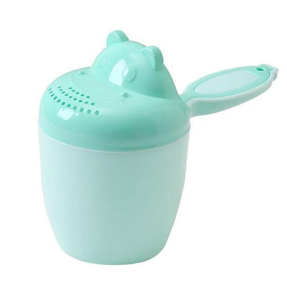 Stack of multi-colored baby shampoo rinse cups, perfect for daycare or multiple children's bath times