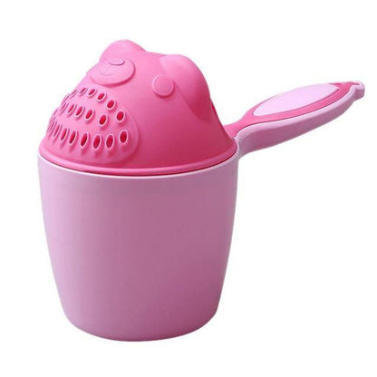 Detailed view of the soft rim of a baby shampoo rinse cup, protecting baby's eyes during washing