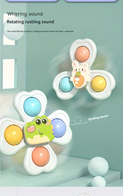 Sensory play bath toy set for babies, featuring safe and easy-to-use suction cup spinners.