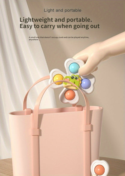 Early development infant toys: a set of joyful spinning bath suction toys for engaging playtime.