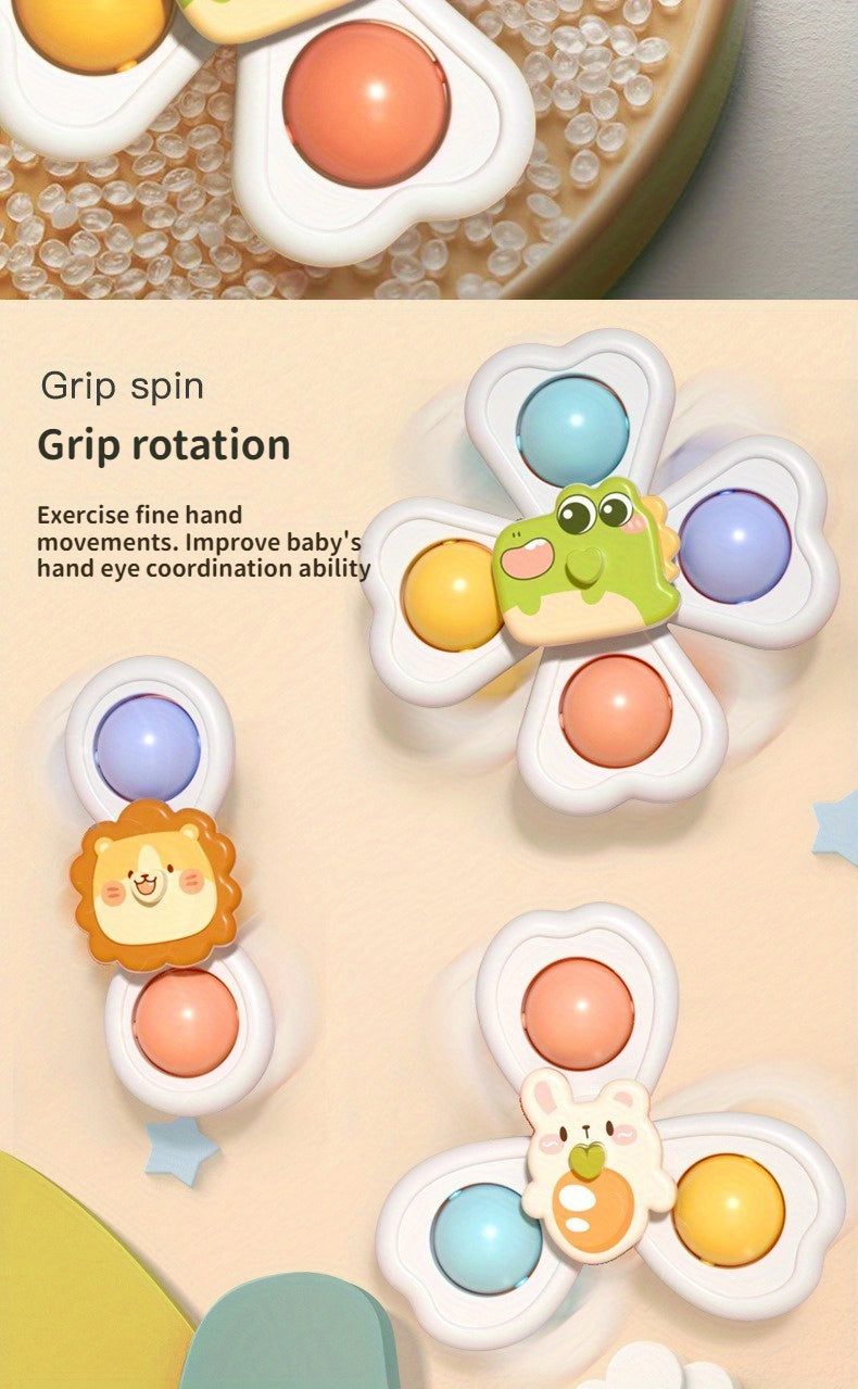 Close-up of the suction cup base of a baby spinner bath toy, showing its strong grip.