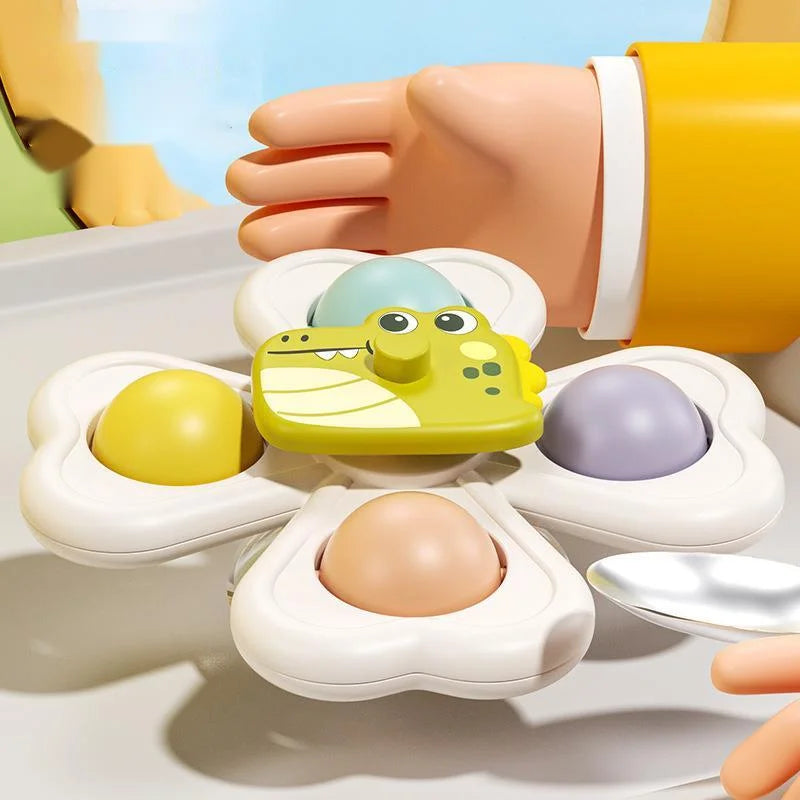 Colorful baby suction spinner bath toy set, designed for sensory development and toddler engagement.
