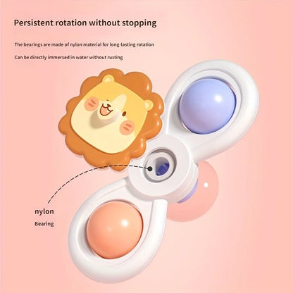 Infant bath toy set featuring spinning elements, promoting early development and stress relief for babies.