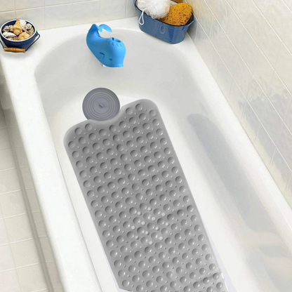 Baby bathtub safety kit with blue whale faucet guard, non-slip mat, and thermometer for infant bathing
